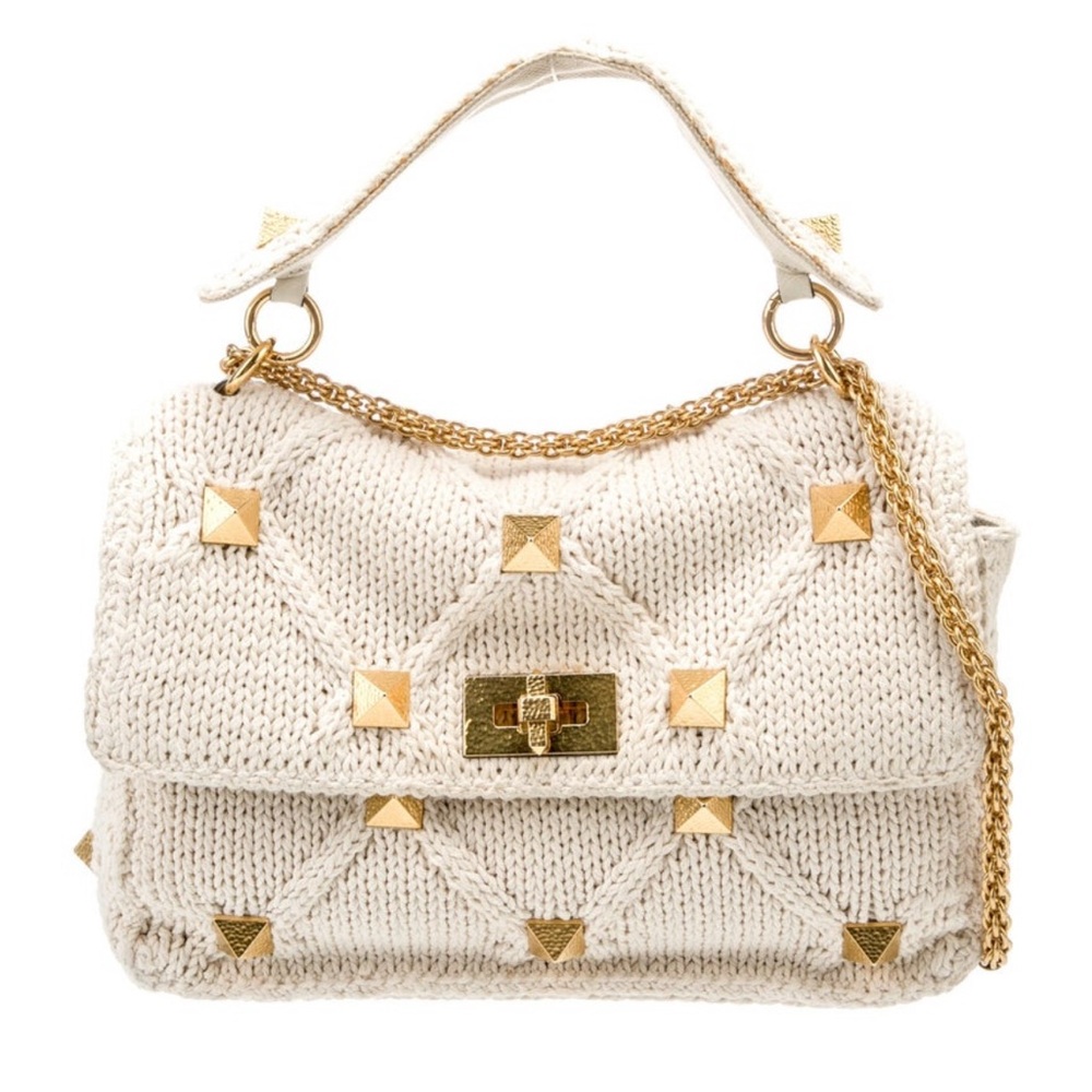 Valentino Roman Rock Stud Knit Handbag with chain shoulder strap